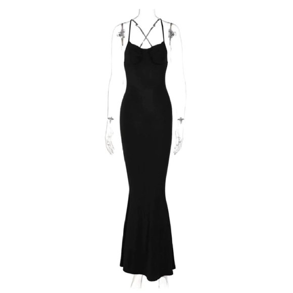 Black Bodycon Backless Dress Spaghetti Strap Long Formal Dress Evening Dress - Picture 8 of 8